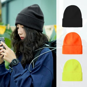 비비드 대두비니 형광 골지 비니 안전 스포츠 야간러닝 네온