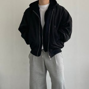 남자 항공점퍼 에브리M 크롭 후드탈부착 투웨이집업 패딩점퍼