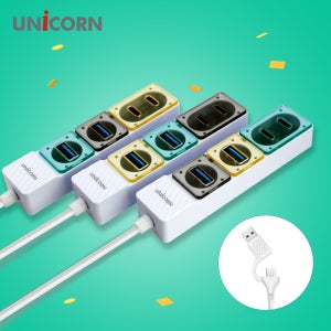 유니콘 USB3.2 Gen1 4포트 USB멀티허브(A+C타입 각 2포트) 듀얼컨넥터 RHC-200D