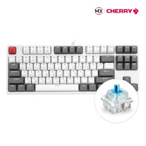 한글각인 체리축 유선기계식 텐키리스 게이밍 키보드 리니어 레트로 키보드 화이트그레이, 청축