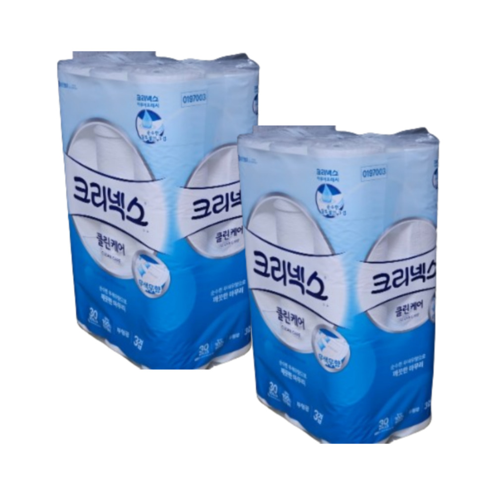 크리넥스 <b>클린케어</b> 두루마리 화장지 휴지 3겹 25m 30롤 2팩