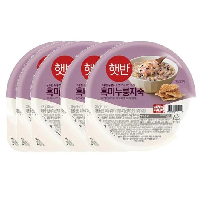 [엄마맛집]햇반 흑미누룽지죽(205gx5개) <b>CJ 제일제당</b> 아침대용 혼밥 간단식사 한그릇뚝딱 가을식재료