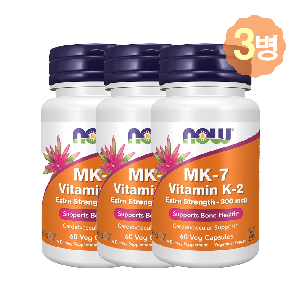 나우푸드 <b>비타민</b>k2 MK7 100<b>mcg</b> <b>비타민K2mk</b>7 <b>비타민</b>케이투 60캡슐, 3개