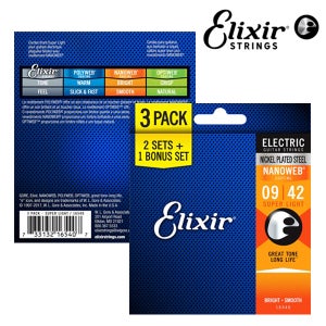 (뮤직캠프)엘릭서 일렉기타줄 스트링 나노웹 009-042 3팩