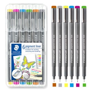 스테들러 피그먼트라이너 파스텔 6본세트 0.5 드로잉 제도 캘리그라피 펜