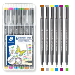 스테들러 피그먼트라이너 파스텔 6본세트 0.3 드로잉 제도 캘리그라피 펜