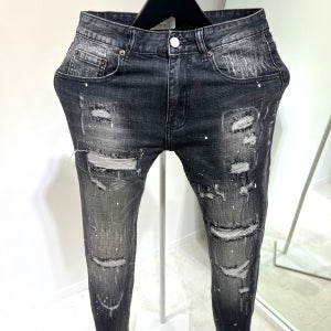 28-36 남자 JIN 스판 슬림핏 워싱 페인팅 블랙진 청바지