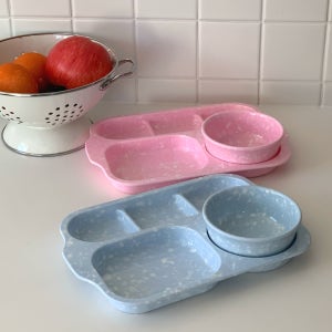 멜라민 유아 키즈 미니 식판 세트 어린이 유치원 다이어트 성인 (핑크,블루)