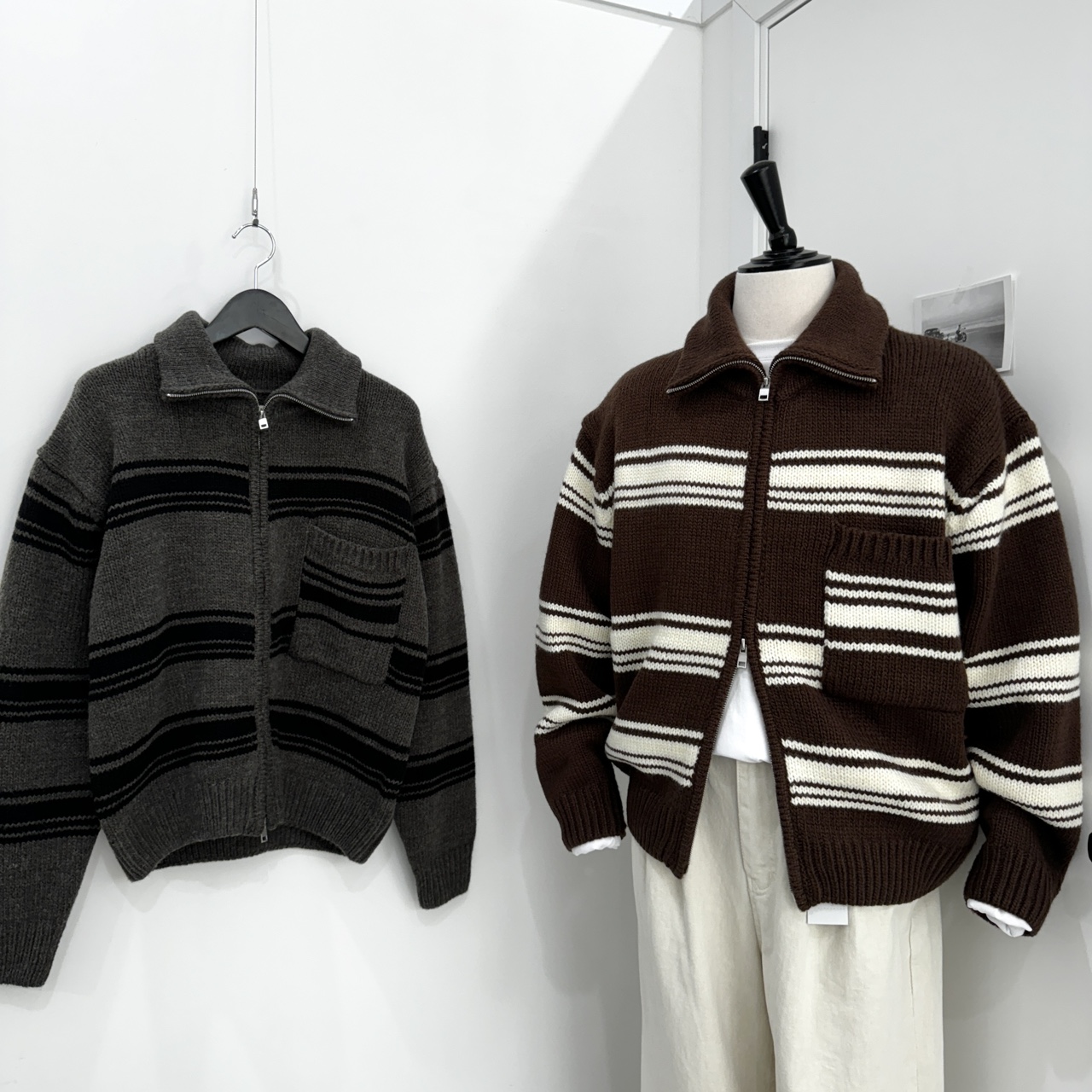 point heavy knit zip-up (2C) - 남자니트집업 남자가디건 남친룩
