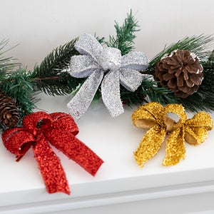 [1+1] 크리스마스 완성 리본 장식 펀 3cm 2단 11x11cm (10개입) 6컬러 트리 소품 용품 파티 데코 꾸미기