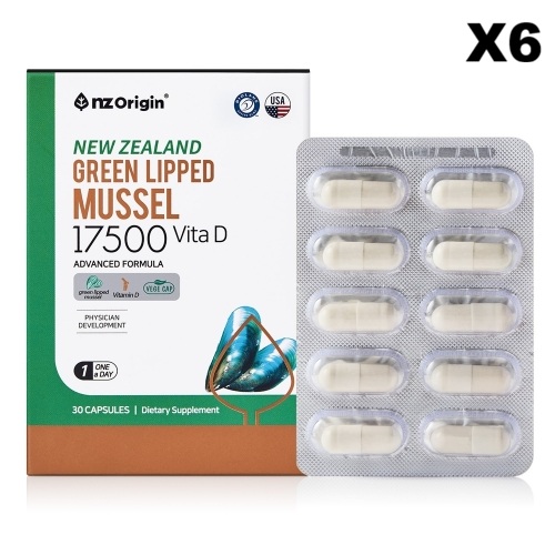 엔젯오리진 뉴질랜드 초록입홍합 비타민D 1750 710mg 푸른홍합 30캡슐, 6개