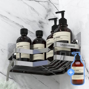 퍼플고릴라 무타공 디자인 욕실 선반 프리미엄 코너형 화장실 선반 주방 철제 선반