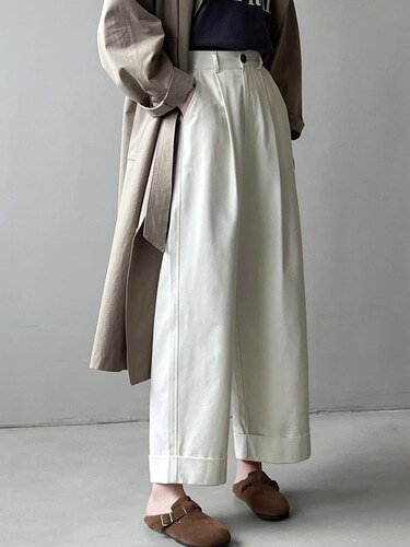 Pony 스트레이트핏 뒷밴딩 와이드 롱 팬츠