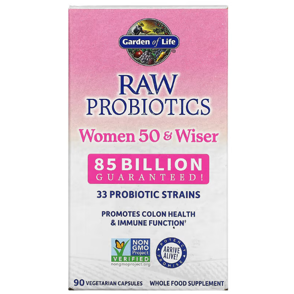 <b>가든오브라이프</b> RAW Probiotics, 50세 이상 여성용, 850억, 90 베지캡슐