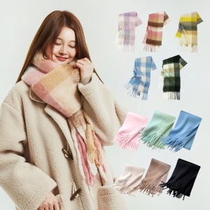 부드러운 파스텔 니트 롱 체크 머플러 커플 목도리 11colors