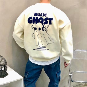 기모 박스 드로잉 뮤직 고스트 레터링 프린트 남자 겨울 맨투맨 티셔츠