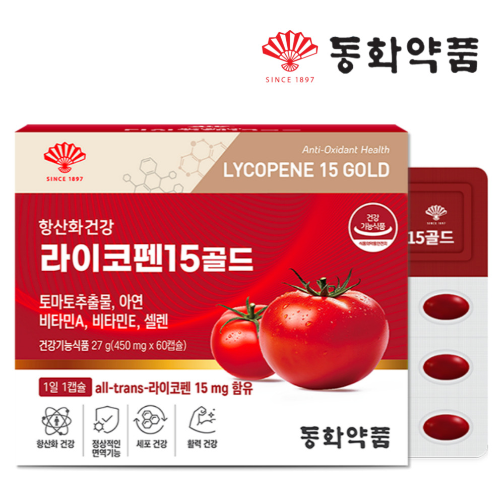 동화약품 라이코펜 15 골드 고함량 리코펜 토마토추출물 항산화제 60캡슐, 1개