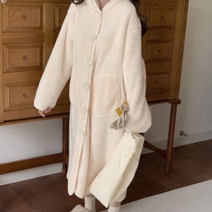 여성 겨울 극세사 포근 파스텔 수면 후드 원피스 수면 잠옷 아우터 후리스 5color