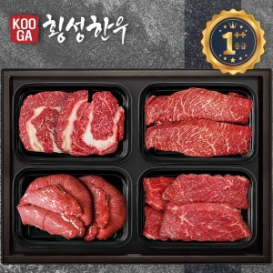 [냉장]쿠가 횡성한우 선물세트 어사품 1++등급 4구세트 [등심+안채특+불고기+국거리] 2kg/근내지방도7이상