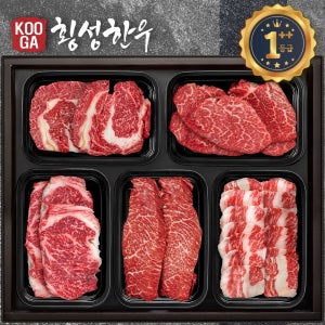 쿠가 횡성한우 선물세트 어사품 1++등급 5구세트 [등심+안심+채끝+특수+차돌] 1.5kg/근내지방도7이상