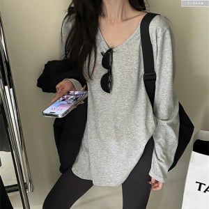 고어 U넥 하프 루즈핏 롱 긴팔 기본 티셔츠 5col 가을 봄 오버핏 슬릿 제이플로우