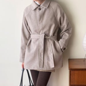 부드러운 울 하프 코트 겨울 벨트 여성코트 블랙 베이지