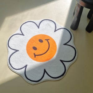 비햅핀 플라워 스마일 원형 소프트 미니 발매트 거실 침실 포인트 사계절 카페트 러그