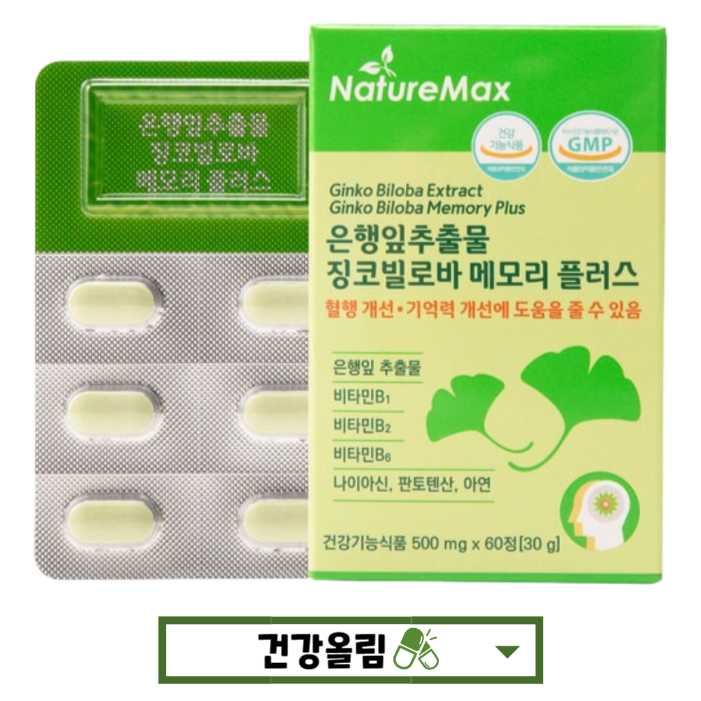 <b>네이처맥스</b> 은행잎추출물 징코빌로바 메모리 플러스 기억력 <b>건망증</b> 혈행개선