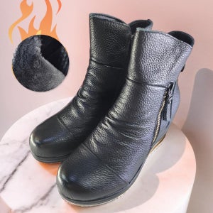 방한 부츠 소가죽 앵글 여성 통굽 둥근코 810
