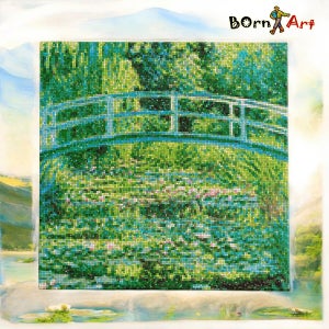 본아트 명화 모네 흰색수련연못 보석십자수 큐빅 비즈 패브릭 액자형 40x40