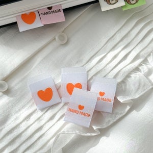 (3+1) 직조라벨 투하트 반접 핸드메이드 패브릭 자수 뜨개 면라벨 국내제작 오렌지