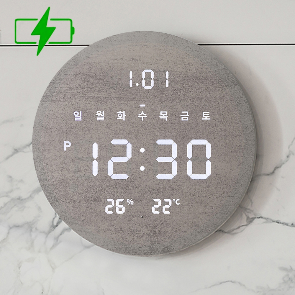 플라이토 무선 LED벽시계 무타공 건전지 배터리 디지털 전자 벽걸이시계 루나 데이 19cm