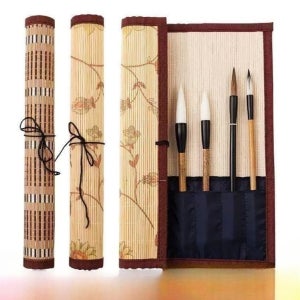 대나무 붓발 동양화 서예 붓 보관 두루마리 전통패턴 브러시 롤 케이스 전통패턴 소형 30x25.5