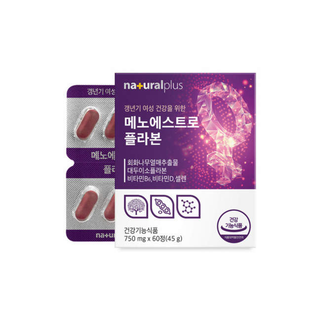 <b>내츄럴플러스 여성</b> 갱년기 건강을위한 메노에스트로플라본 대두이소플라본 회화나무추출물 60정