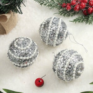 로열실버 글리터 장식볼 3p8cm 블링진주 크리스마스 트리 장식 꾸미기