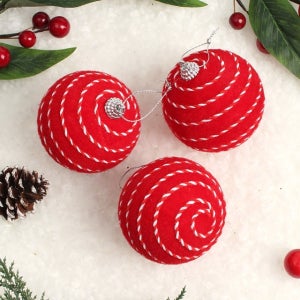 핫레드 패브릭 장식볼 3p8cm 꽈배기로프 크리스마스 트리 장식 꾸미기