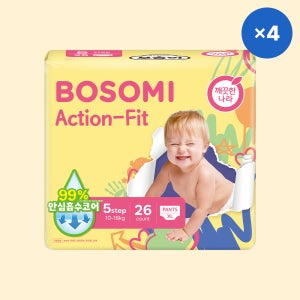 보솜이 액션핏 슬림 뽀송 팬티형 낮기저귀 특대형 5단계 26개입 4팩 104매