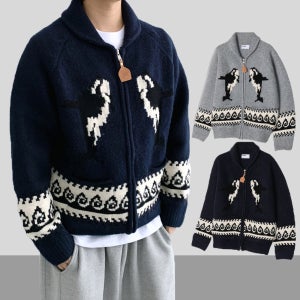 코위찬가디건 돌고래 노르딕 LOGAN 겨울 두꺼운 남자니트집업가디건