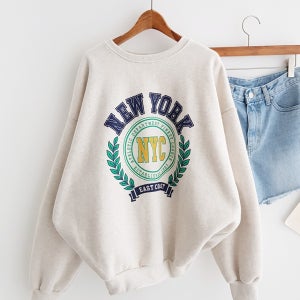 NEW YORK 월계수 레터링 프린트 빅사이즈 오버핏 포근 양기모맨투맨