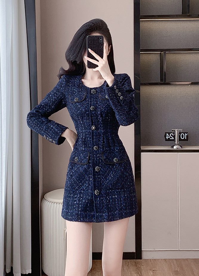 다바럽 고퀄리티 네이비 펄 트위드 원피스 결혼식 하객룩