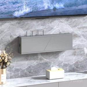 셋톱박스보관함 벽걸이 공유기 벽선반 박스 홈 모던 모뎀 콘센트 숨기기 가리개 티비선 화이트 40cm (초박형)