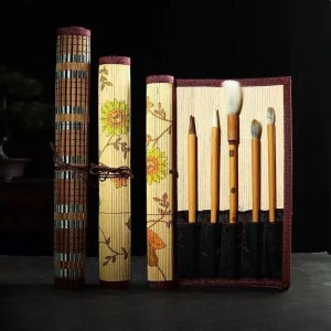 동양화 서예 붓 보관 대나무 두루마리 붓발 필기류 켈리그라피 붓펜 세필붓 빗살무늬 소형 30x25.5cm