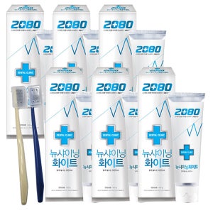 애경 2080치약 뉴샤이닝 화이트치약 120g 6개+칫솔 2P