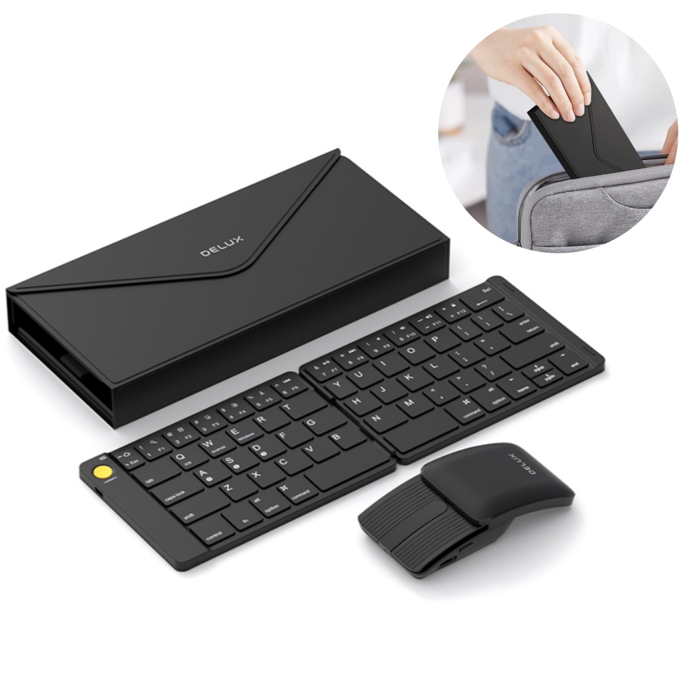 DeLUX 키보드 마우스 세트 블루투스 접이식 휴대용 mf10 블랙