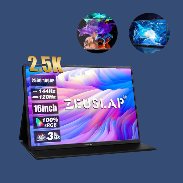 ZEUSLAP 제우스랩 휴대용 모니터 40.6cm(16인치) P16K 포터블 2.5K 고화질 모니터 초슬림 베젤