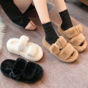 폭신 구름 버클 털 슬리퍼