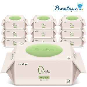 페넬로페 아기물티슈 0퍼센트 그린 캡형 70매, 10개