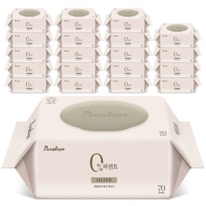 페넬로페 아기물티슈 0퍼센트 올리브 캡형 70매, 20개