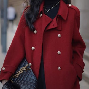 벨티드코트 키작은 여자 더블 모직 롱 겨울 코트 연말룩 빨간 크리스마스