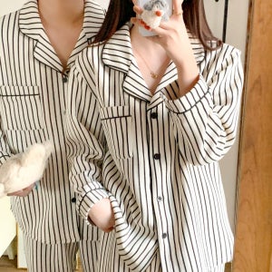 줄무늬 상하 세트 누빔 겨울 잠옷 수면바지 긴팔 커플잠옷